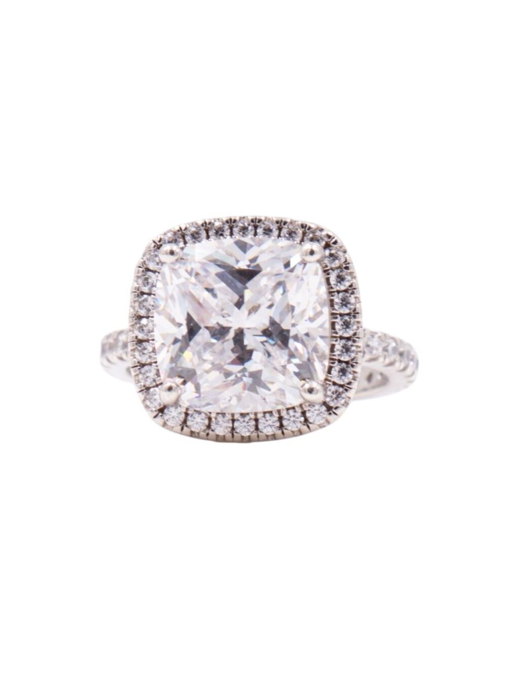 Sterling Silver 10mm Cushion Cut CZ Halo Pave Engagement Ring Size 5